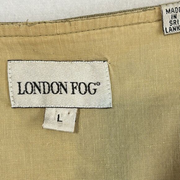 Vintage London Fog Vest Tan Cotton With Leather Trim Adjustable Back - Picture 7 of 8